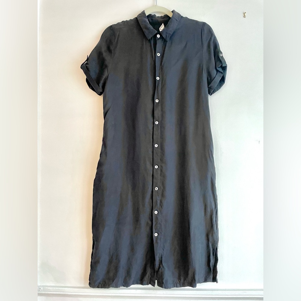 Modal black midi shirts dress with back straps